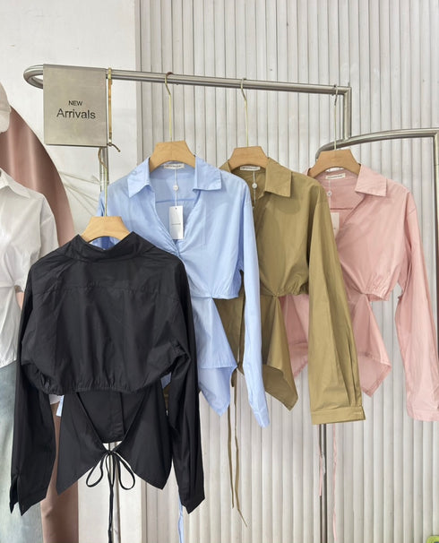Women Style Collar Down Shirt With Back Tie Shirts